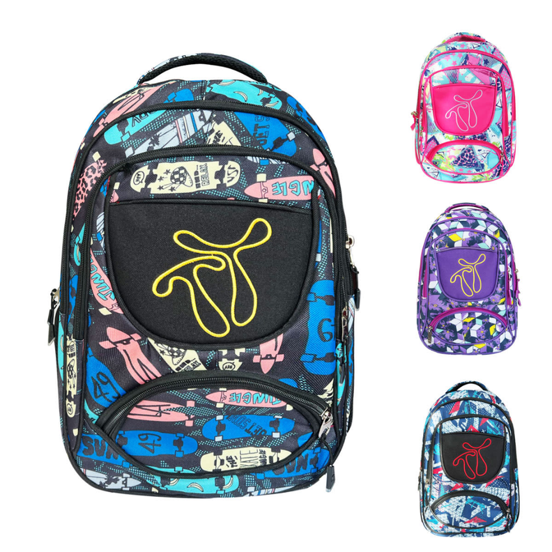 Mochila escolar con estampado colorido con estuche 43x30x13cm-1
