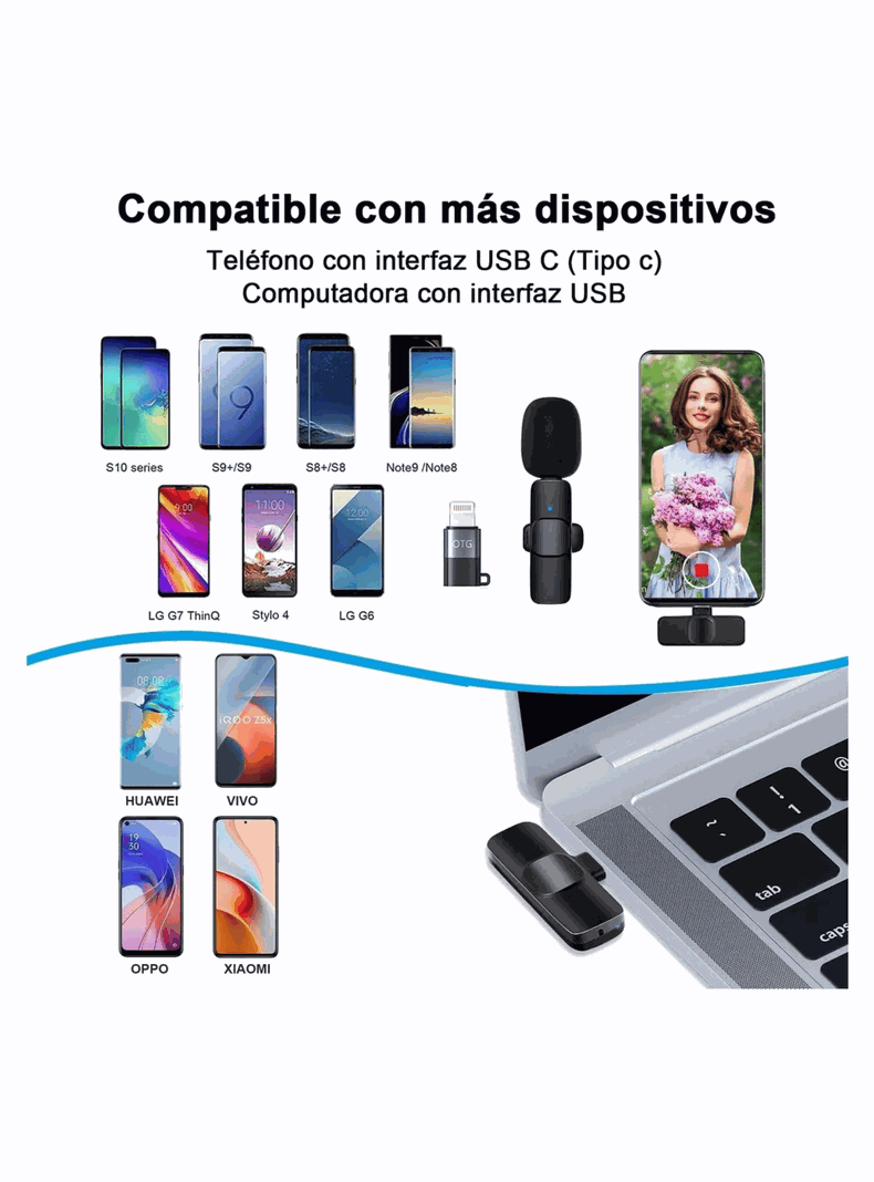 Micrófono Inalambrico Pro USB-C Recargable Celular iPhone Android iPad-7