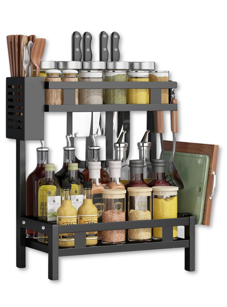 Estante para Especias Organizador De Cocina Especiero 2 Niveles Multifuncional-0