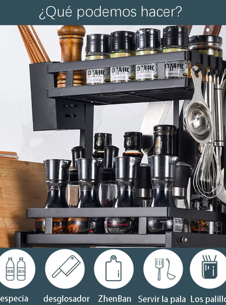 Estante para Especias Organizador De Cocina Especiero 2 Niveles Multifuncional-3