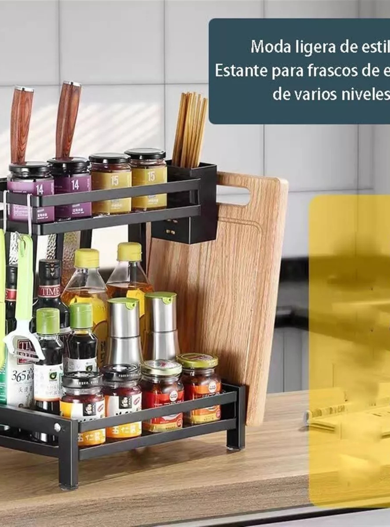 Estante para Especias Organizador De Cocina Especiero 2 Niveles Multifuncional-4
