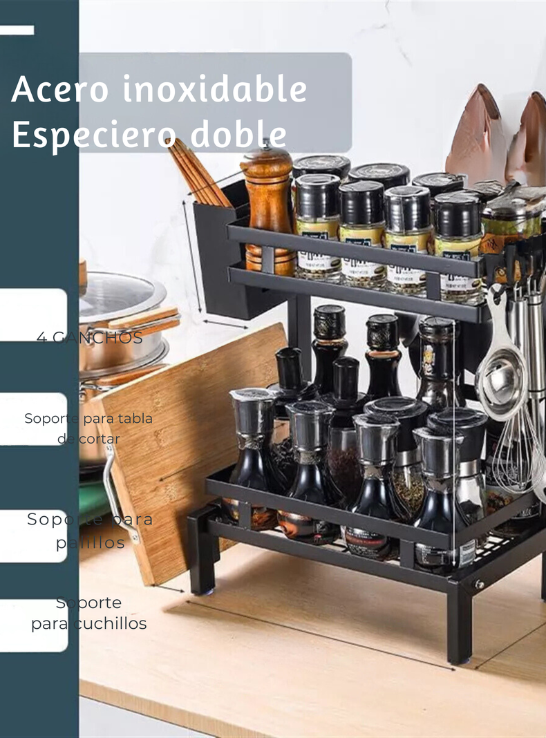 Estante para Especias Organizador De Cocina Especiero 2 Niveles Multifuncional-5