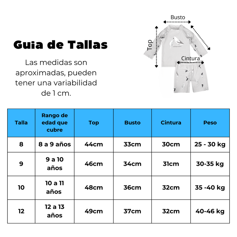 Traje de baño 3 piezas Manga Larga Niño 8 a 12 años Jump Kids-2