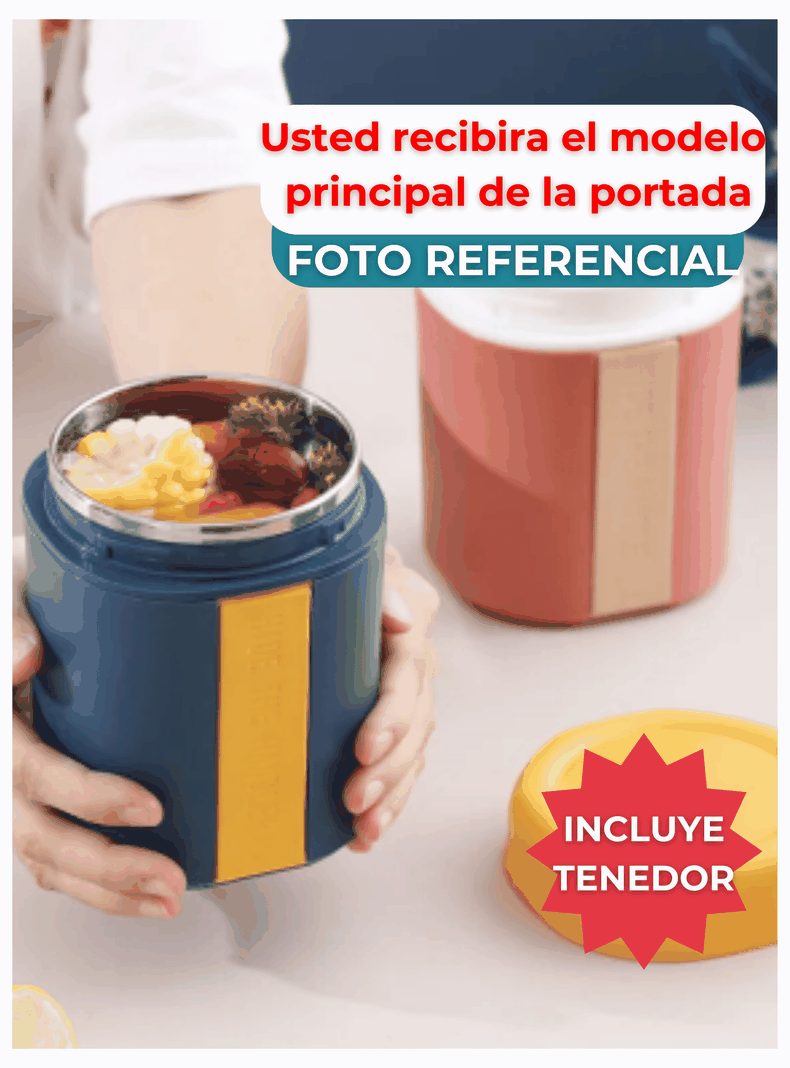 Termo Táper Térmico 500 Ml Estilo Vaso Con Tenedor Oficina Y Escolar Pink-3