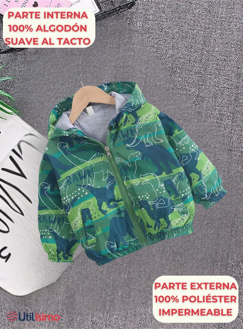 Cortaviento Impermeable Chaqueta Estampado Niño Y Bebé Jump Kids Light Green Dinosaur-1