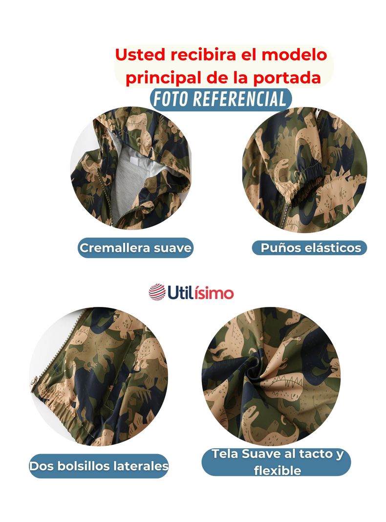 Cortaviento Impermeable Chaqueta Estampado Niño Y Bebé Jump Kids Light Green Dinosaur-4