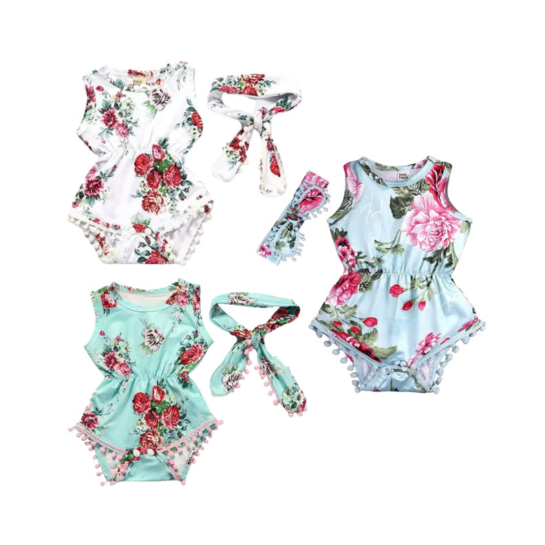 Body Floreado con Cinta para Bebé Niña Jump Kids Celeste-1