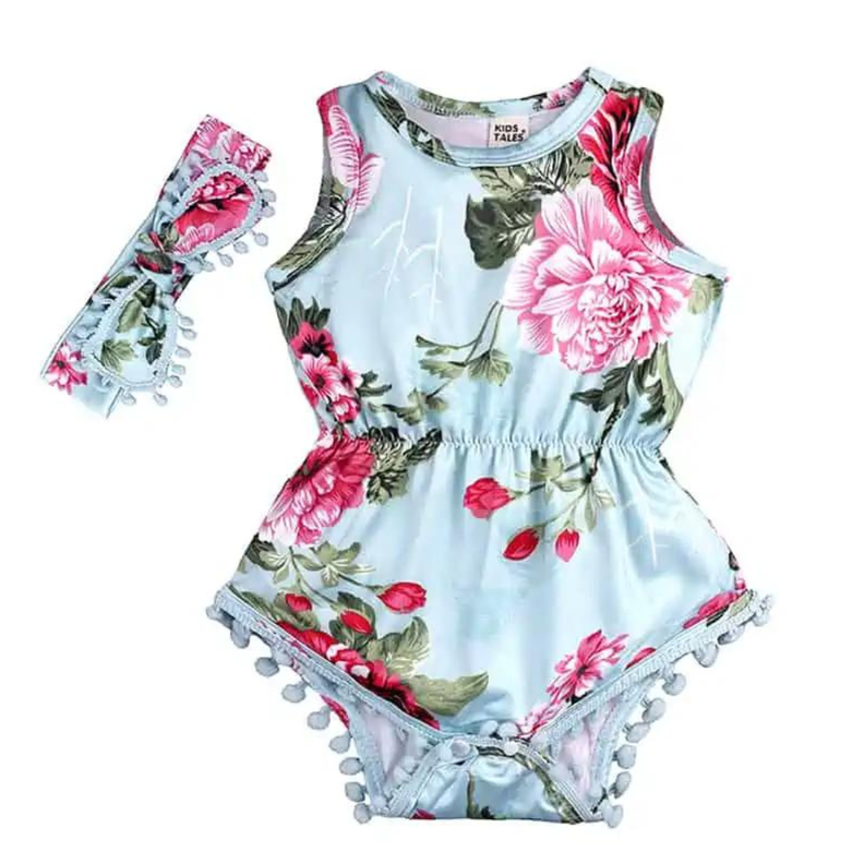 Body Floreado con Cinta para Bebé Niña Jump Kids Celeste-0