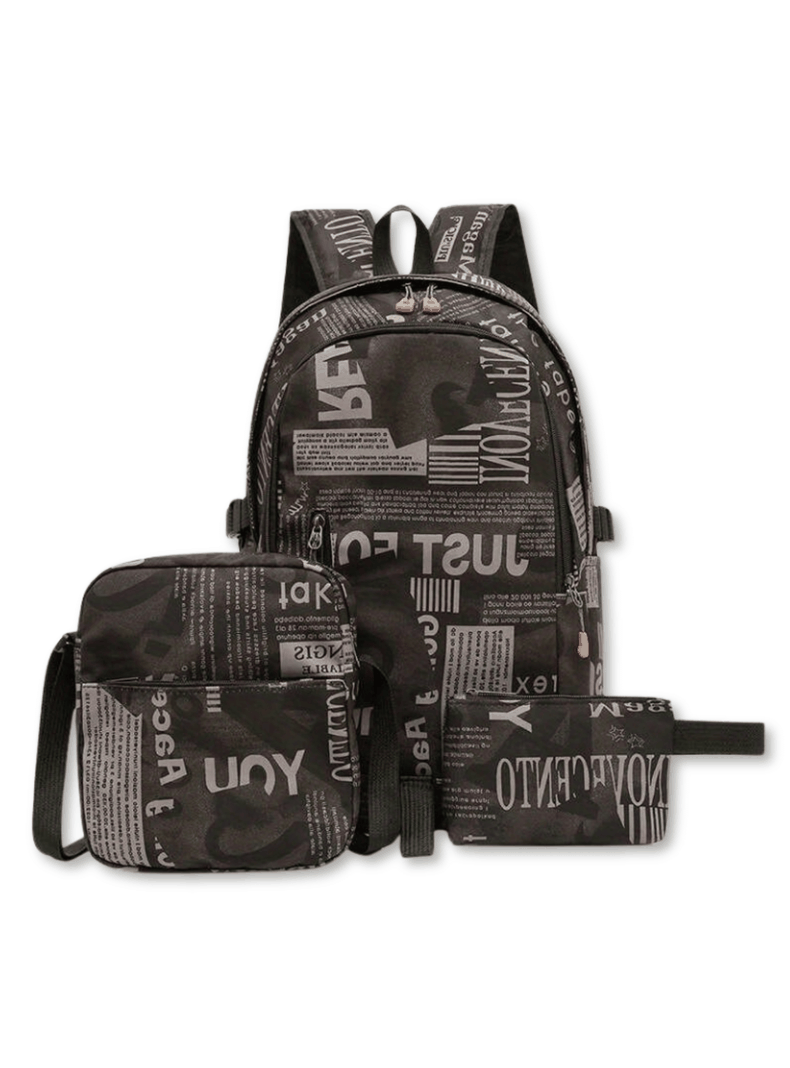 Pack Mochila Lonchera Estuche Grande 49cm Juvenil y Escolar Black-0
