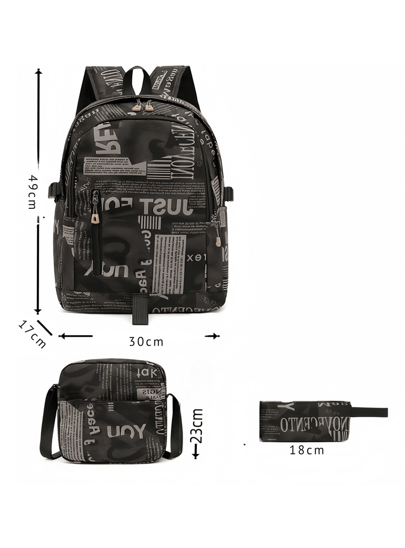 Pack Mochila Lonchera Estuche Grande 49cm Juvenil y Escolar Black-1