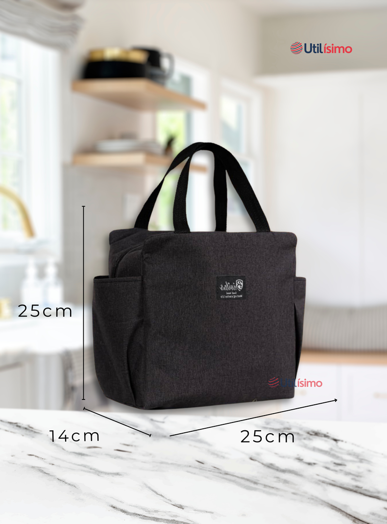 Lonchera Térmica Portátil Tela Oxford De Gran Capacidad con Aislamiento Negro-2