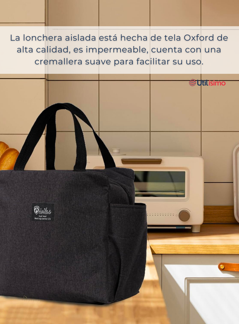 Lonchera Térmica Portátil Tela Oxford De Gran Capacidad con Aislamiento Negro-3