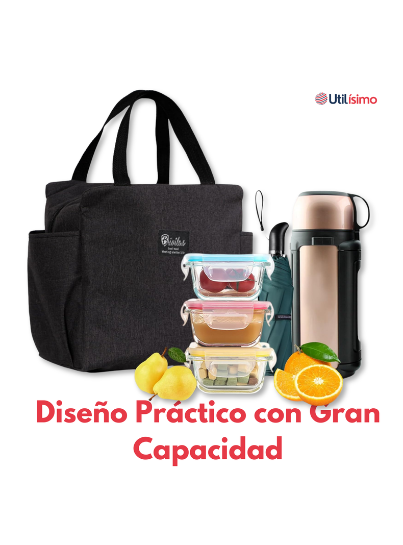 Lonchera Térmica Portátil Tela Oxford De Gran Capacidad con Aislamiento Negro-4