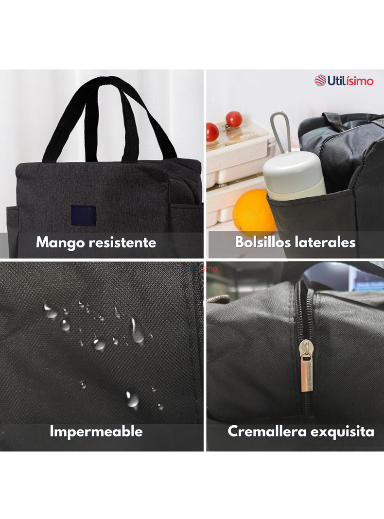Lonchera Térmica Portátil Tela Oxford De Gran Capacidad con Aislamiento Negro-5