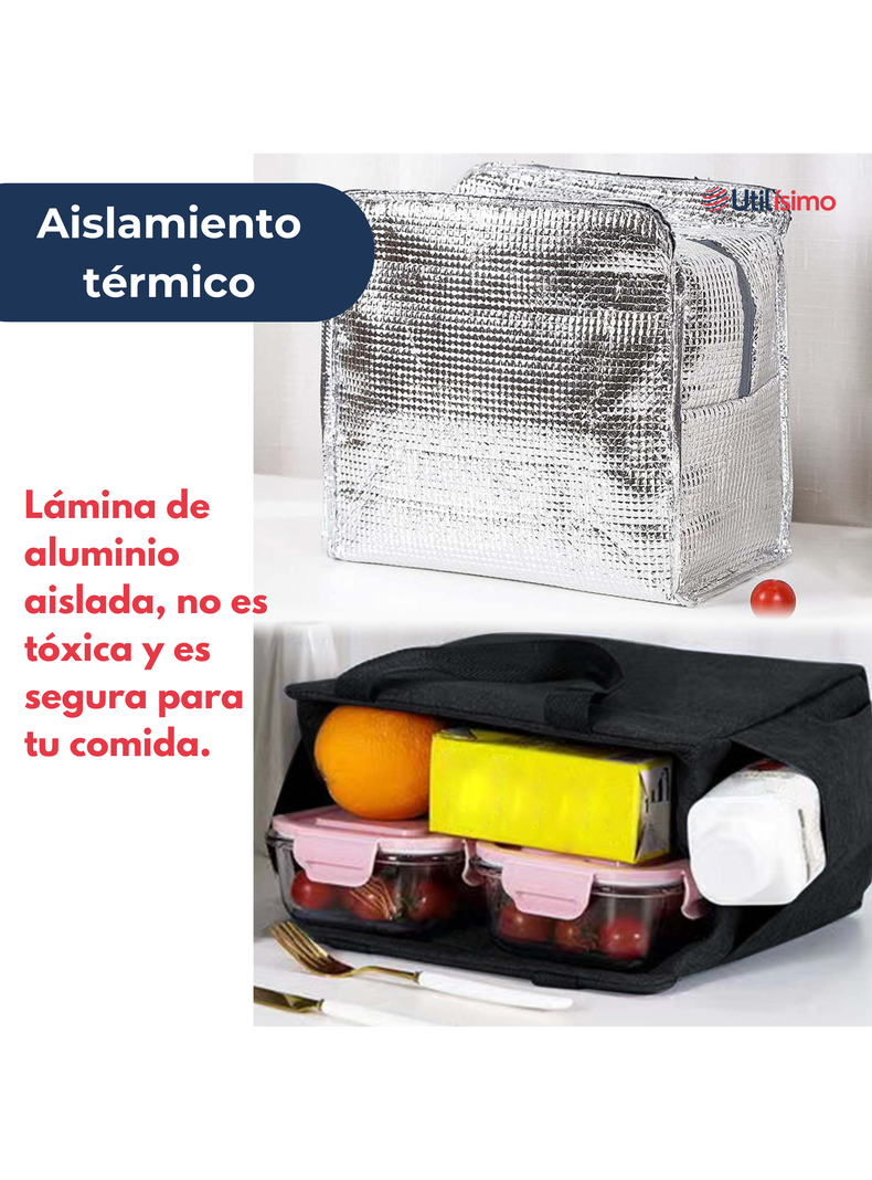 Lonchera Térmica Portátil Tela Oxford De Gran Capacidad con Aislamiento Negro-6