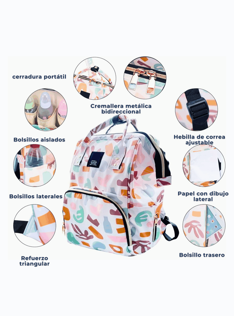 Mochila Maternal Oxford Bolso Pañalera Infantil Térmica e Impermeable Purple White-4