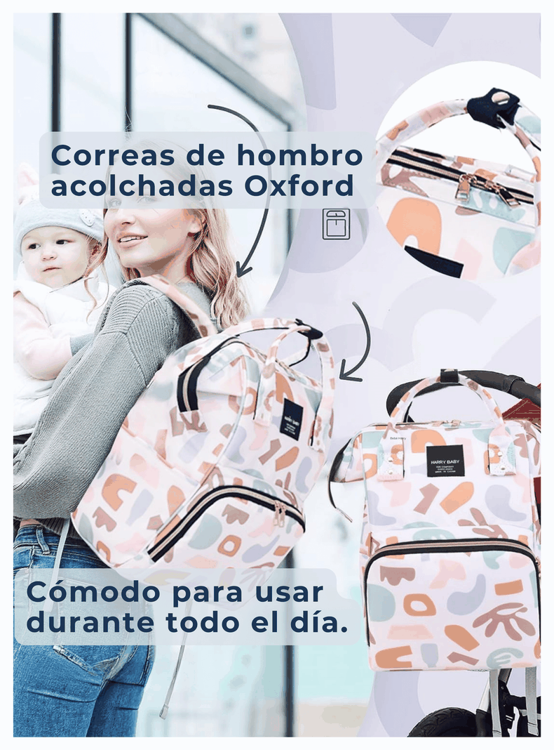 Mochila Maternal Oxford Bolso Pañalera Infantil Térmica e Impermeable Purple White-5