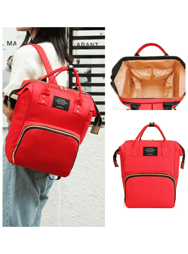 Mochila Maternal Bolso Pañalera Nylon Bebé Térmica e Impermeable Dark Red-2