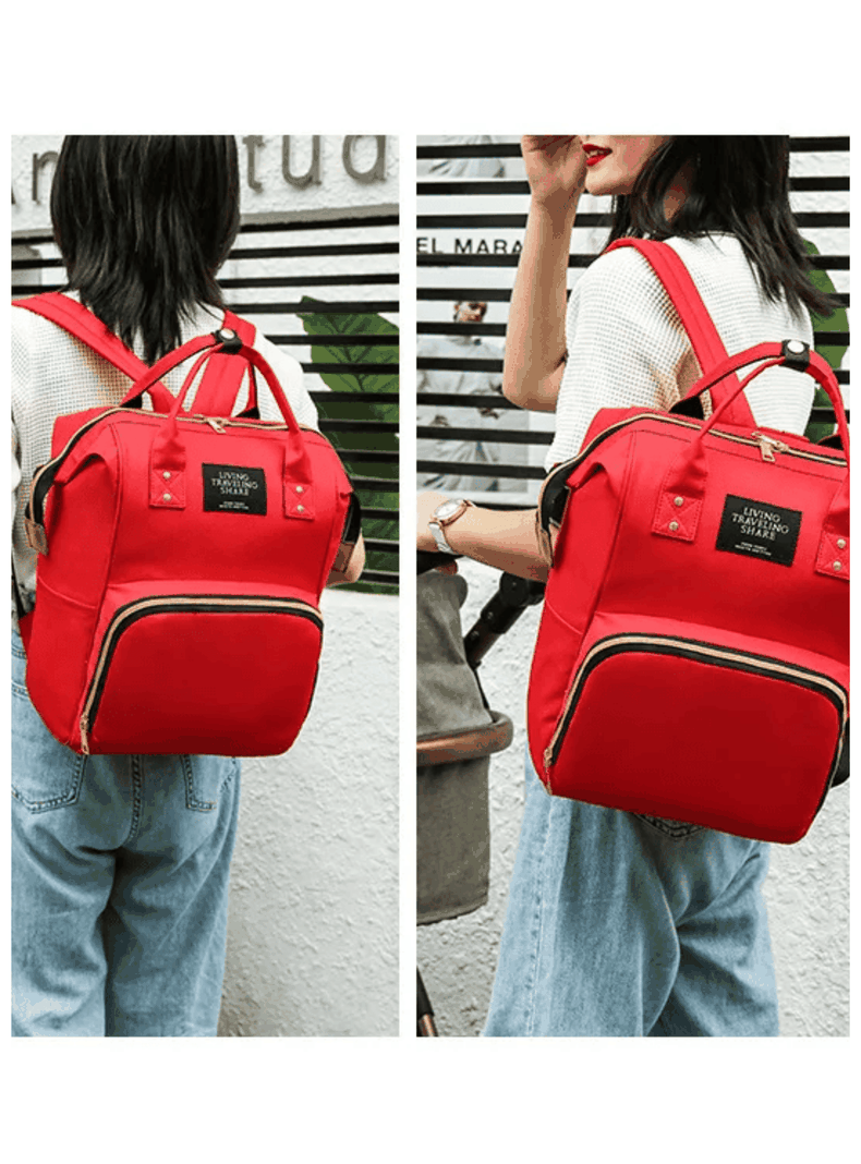 Mochila Maternal Bolso Pañalera Nylon Bebé Térmica e Impermeable Dark Red-3