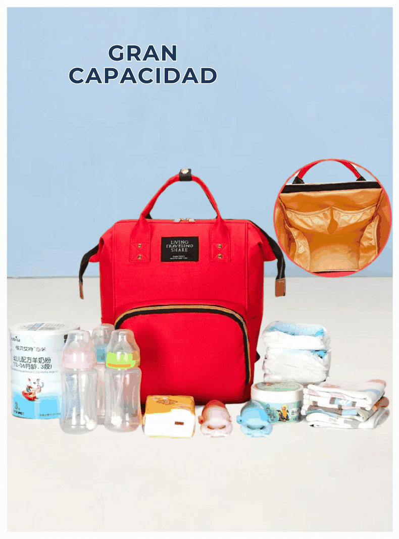 Mochila Maternal Bolso Pañalera Nylon Bebé Térmica e Impermeable Dark Red-4