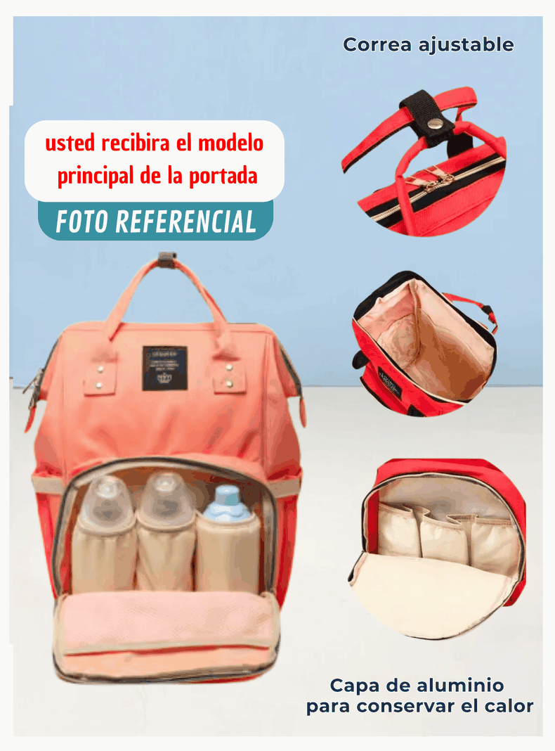 Mochila Maternal Bolso Pañalera Nylon Bebé Térmica e Impermeable Dark Red-5