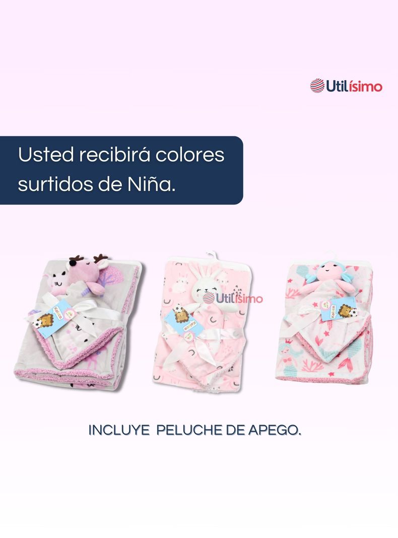 Set Manta Frazada Polar Para Bebé Niña + Peluche de Apego-1