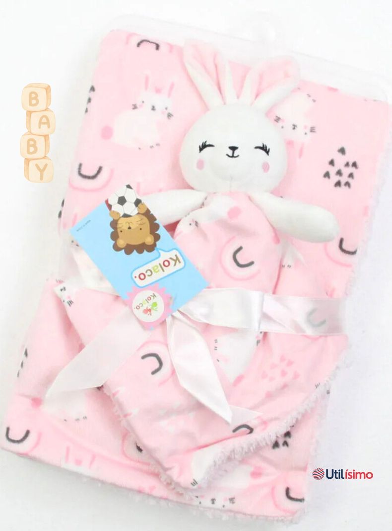 Set Manta Frazada Polar Para Bebé Niña + Peluche de Apego-4
