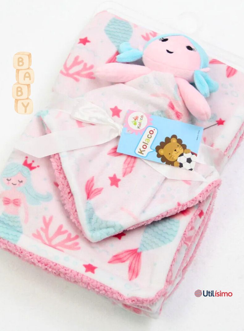 Set Manta Frazada Polar Para Bebé Niña + Peluche de Apego-5
