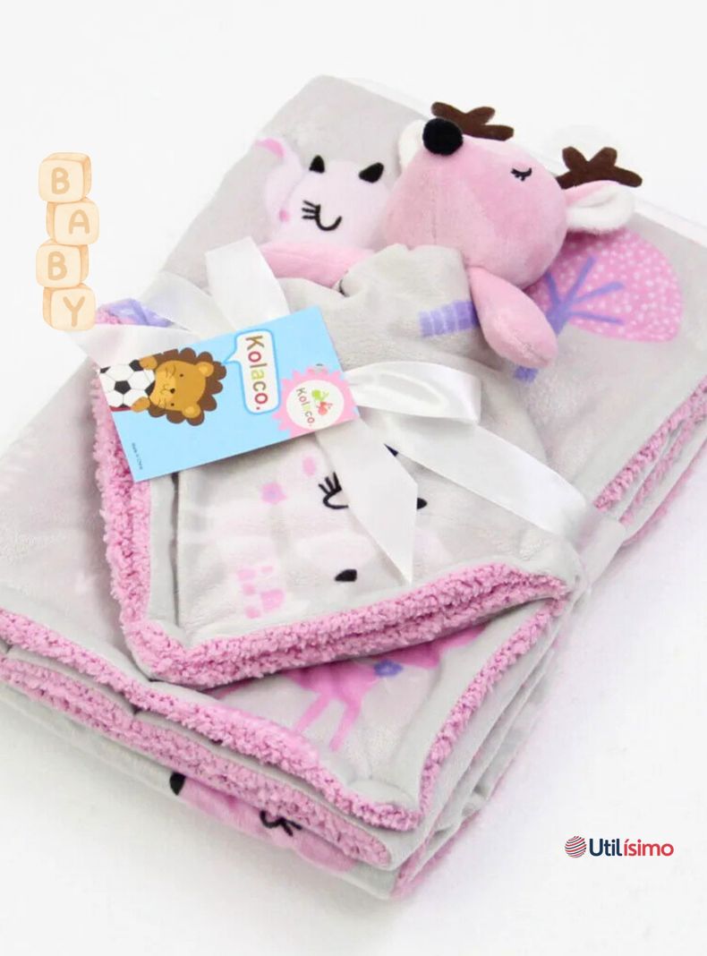 Set Manta Frazada Polar Para Bebé Niña + Peluche de Apego-6