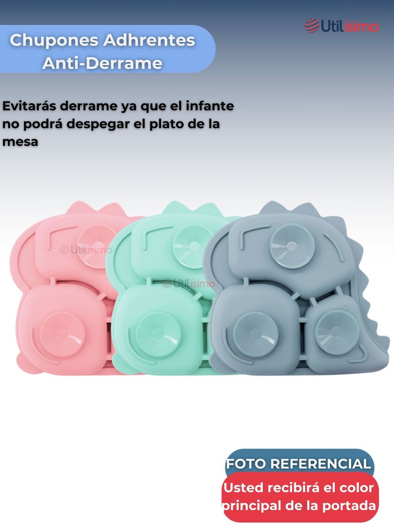 Set De Alimentación Bebé Silicona 5 Piezas Dinosaurio Libre BPA Azul-3
