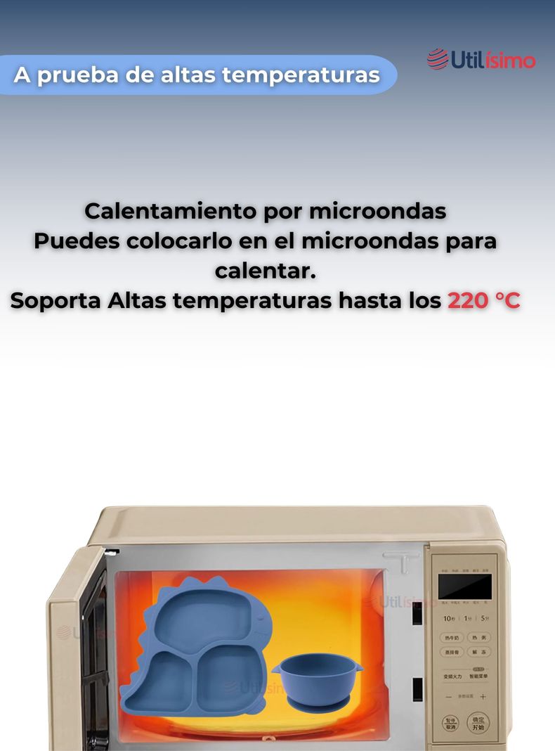 Set De Alimentación Bebé Silicona 5 Piezas Dinosaurio Libre BPA Azul-6