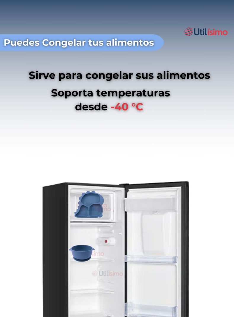 Set De Alimentación Bebé Silicona 5 Piezas Dinosaurio Libre BPA Azul-7