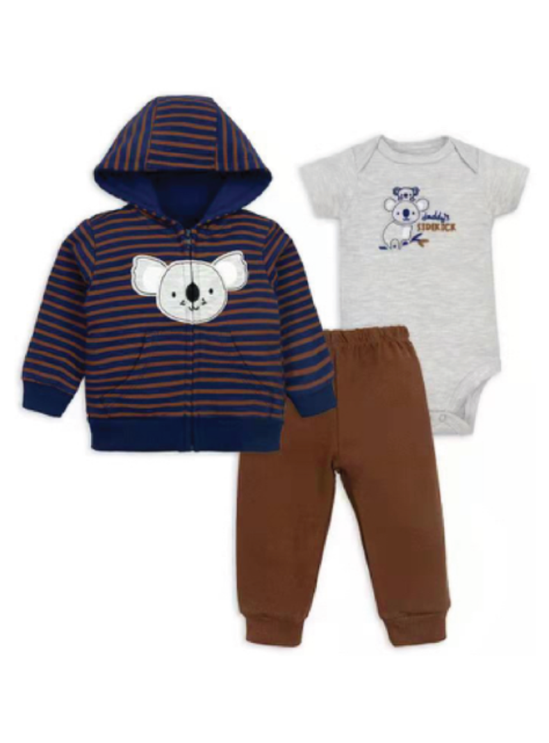 Conjunto Bebe Niño Pack 3 Piezas Polerón Pantalón Body Tedmimak Koala-0
