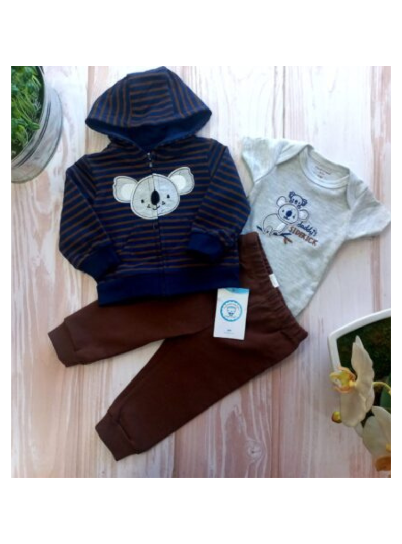 Conjunto Bebe Niño Pack 3 Piezas Polerón Pantalón Body Tedmimak Koala-1