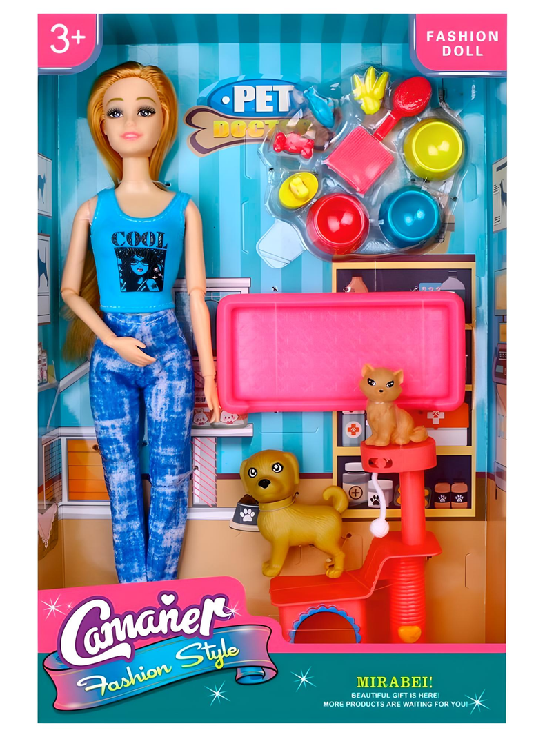 Set de Muñeca Estilo Barbie Con Mascota Y Accesorios Niña-0