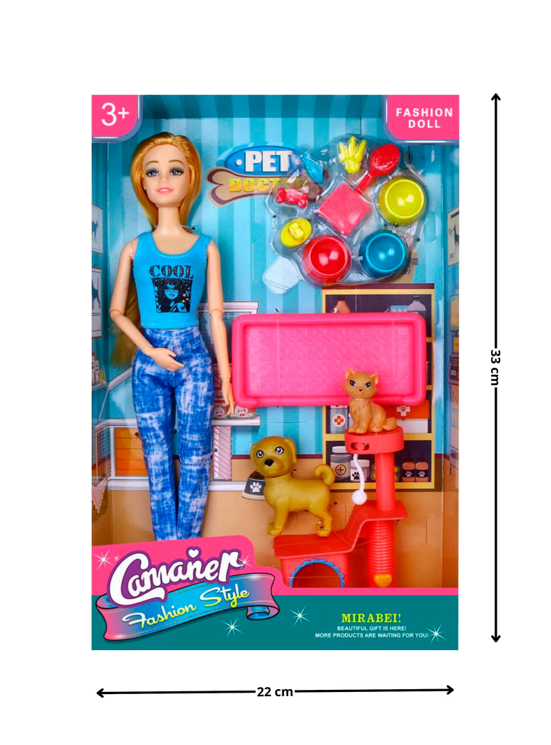 Set de Muñeca Estilo Barbie Con Mascota Y Accesorios Niña-1