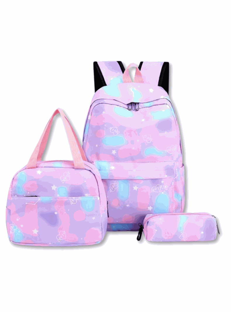  Pack Mochila Lonchera Estuche 43cm Juvenil y Escolar Lila-0