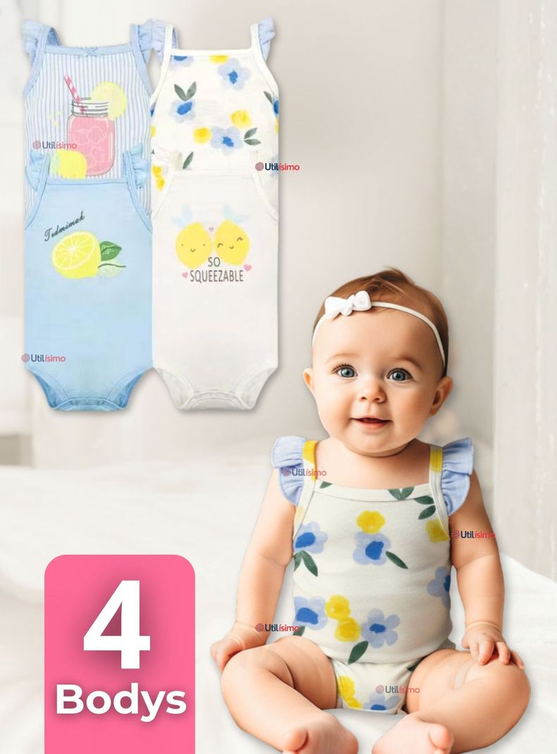 Pack 4 Bodys Nina Sin Manga Tedmimak 100% Algodon Princess Summer Surtido 3 A 6 Meses
