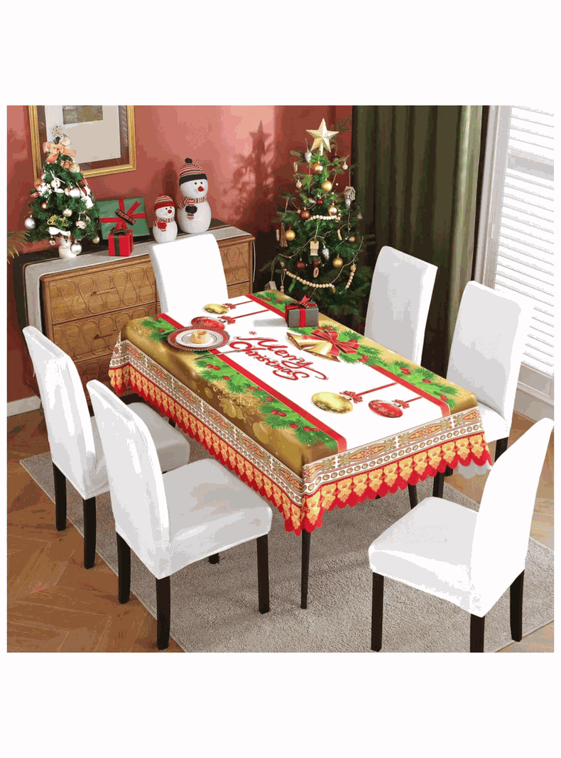 Mantel Navidad Merry Christmas Dorado Poliéster 137x180 cm-1