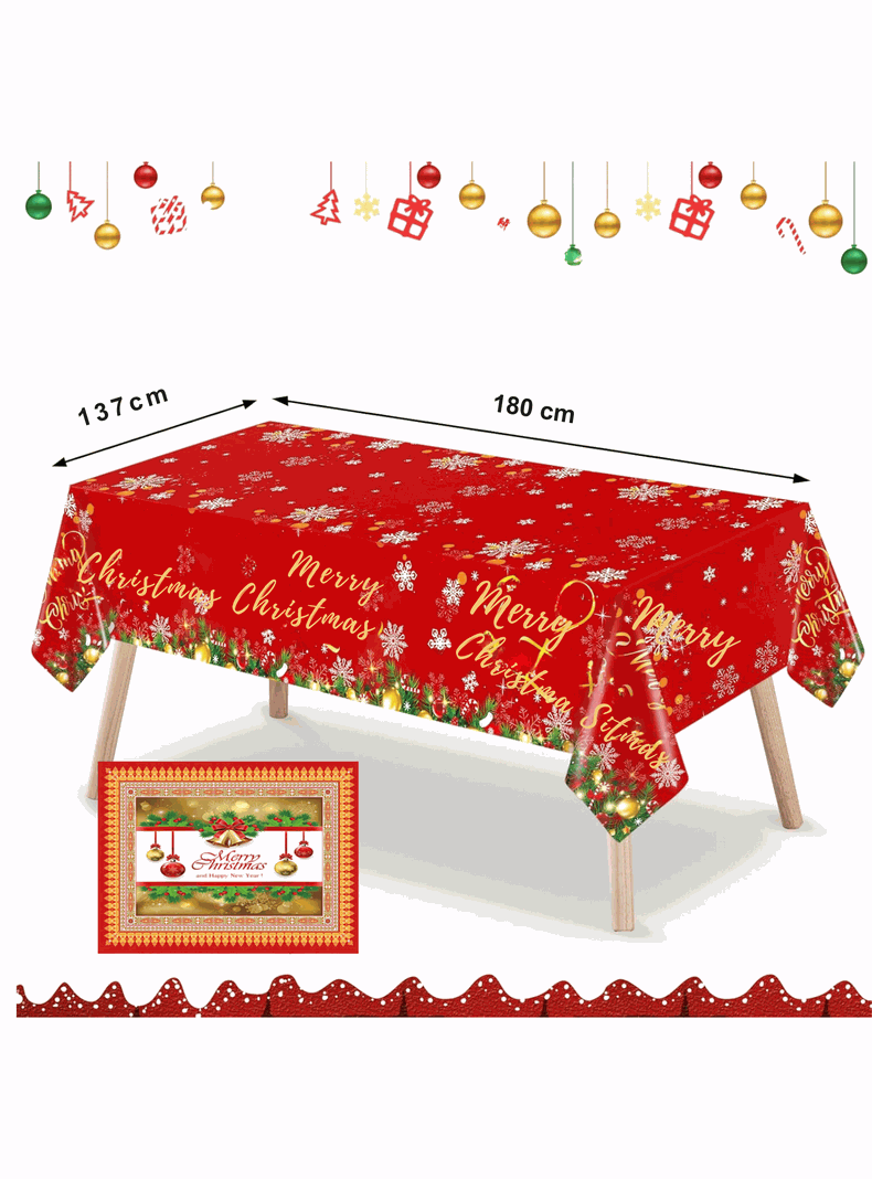 Mantel Navidad Merry Christmas Dorado Poliéster 137x180 cm-2