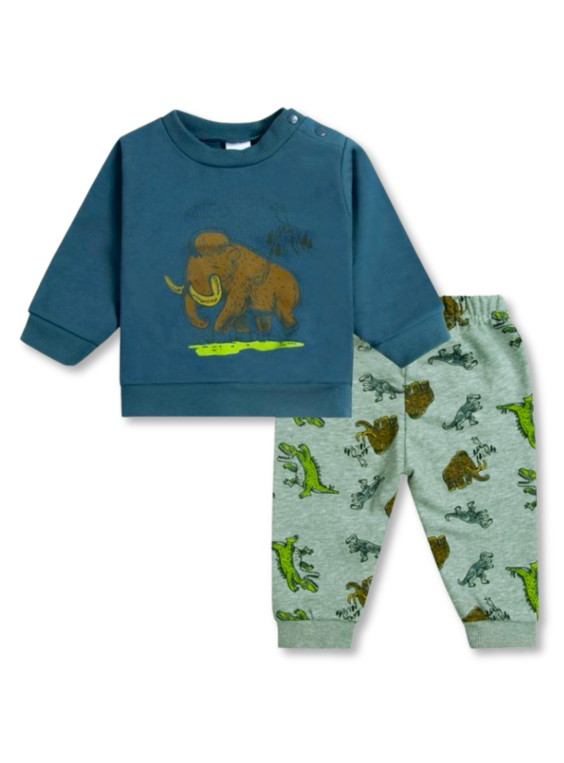 Set 2 piezas Conjunto Buzo Polerón Niño 100% Algodón Green Dinosaurs-0