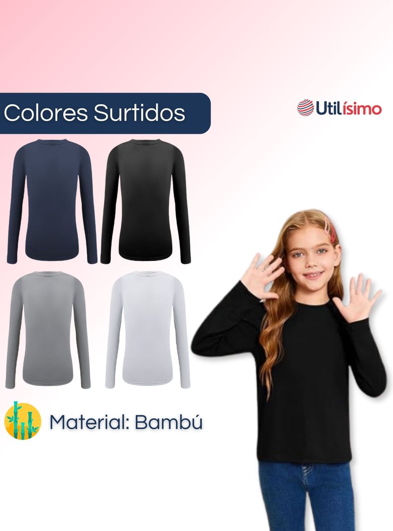 Camiseta Bambú Primera Capa Invierno Niña Cuello Redondo-1