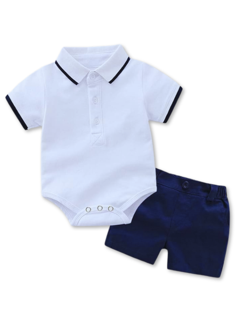 Conjunto Bebé Niño Body estilo Pique y Pantalón Corto 6 a 24 meses White-0
