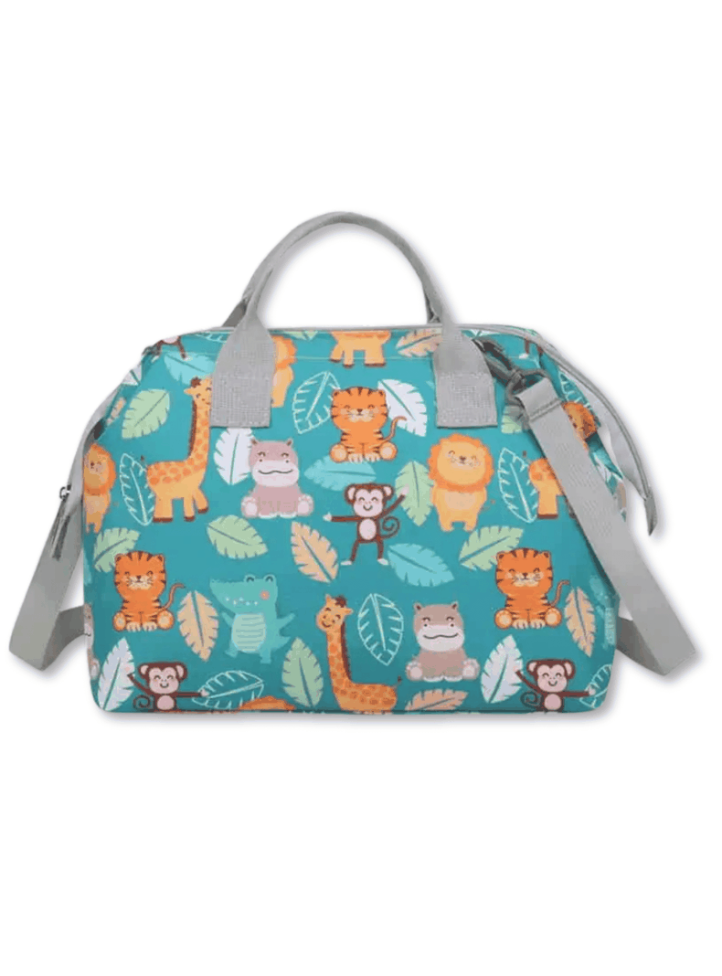 Bolso Maternal Pañales Oxford 31cm Pañalera Portátil Multifuncional Estampada Turquoise Animals-0
