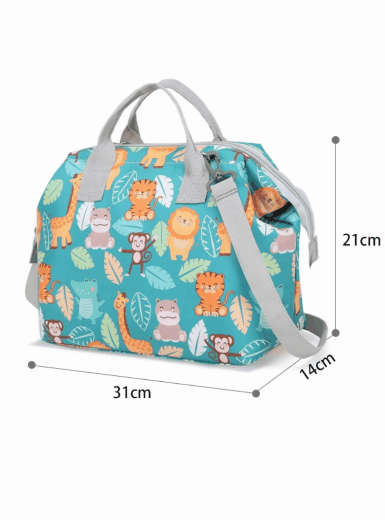 Bolso Maternal Pañales Oxford 31cm Pañalera Portátil Multifuncional Estampada Turquoise Animals-1