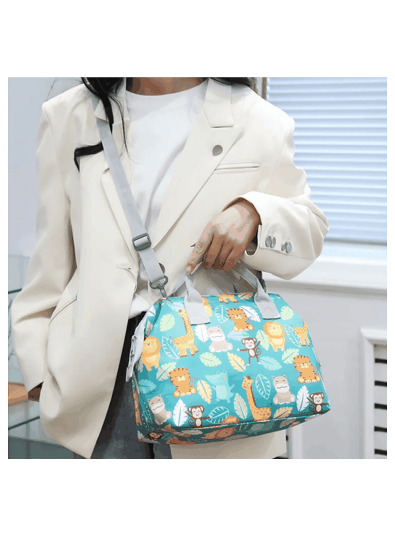 Bolso Maternal Pañales Oxford 31cm Pañalera Portátil Multifuncional Estampada Turquoise Animals-2