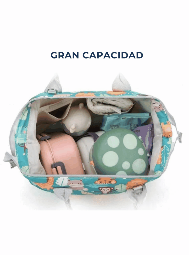 Bolso Maternal Pañales Oxford 31cm Pañalera Portátil Multifuncional Estampada Turquoise Animals-3