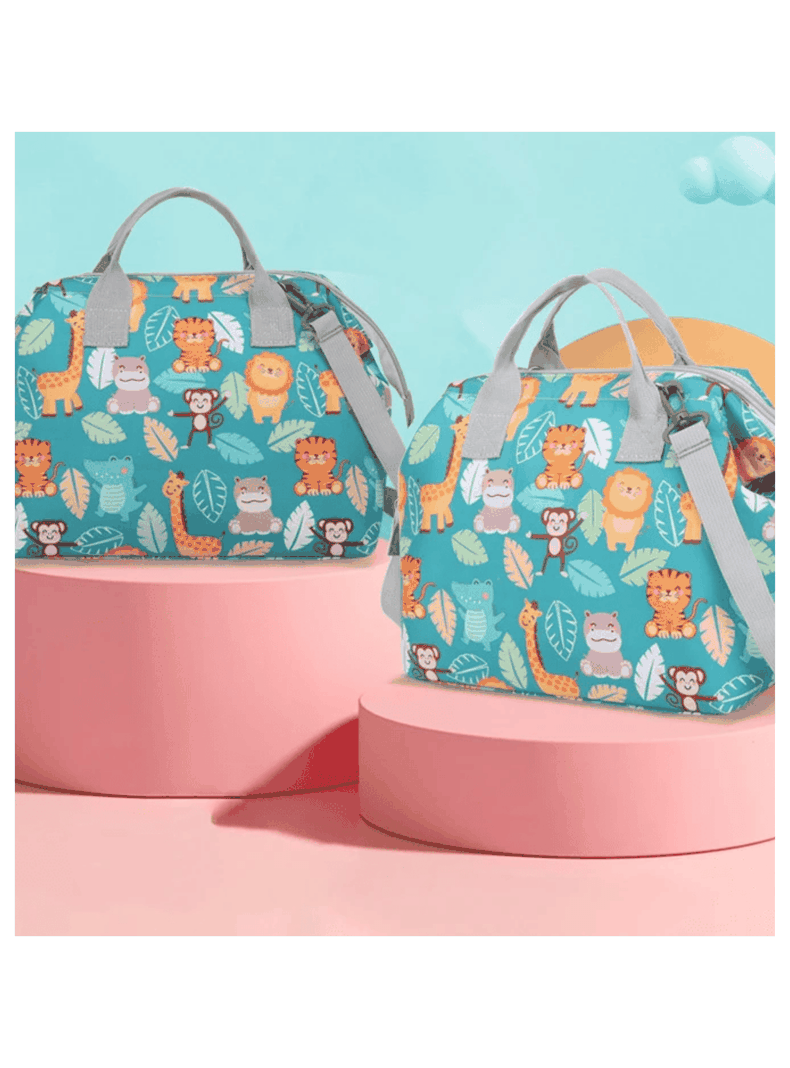 Bolso Maternal Pañales Oxford 31cm Pañalera Portátil Multifuncional Estampada Turquoise Animals-4