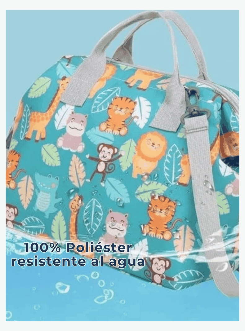 Bolso Maternal Pañales Oxford 31cm Pañalera Portátil Multifuncional Estampada Turquoise Animals-6