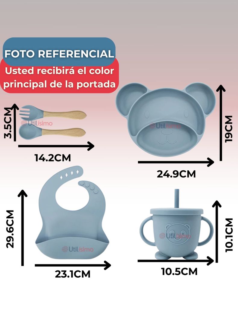 Set De Alimentación Bebé Silicona 6 Piezas Libre BPA Rosa Claro-1